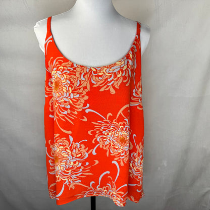 CAbi Women Tank Top Sz L Orange Mum Floral Print Sleeveless Cami