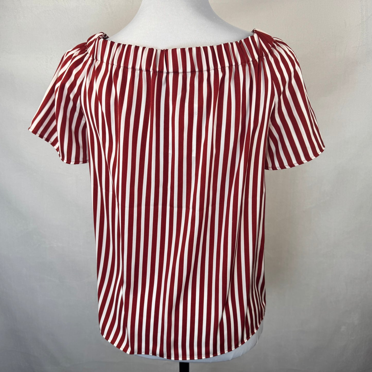 H&M Crop Top Sz 0 EUR 32 Maroon Striped Off Shoulder Short Sleeve Pullover