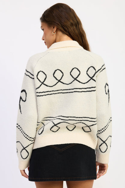 Emory Park Robin Cardigan Women's Ivory Black Dog Motif Button Front