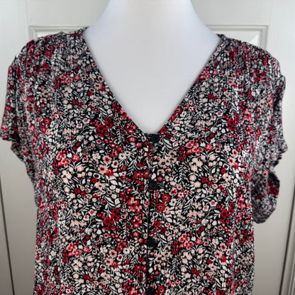 Liz Claiborne Women's Floral Button Front Blouse Black Red Size XXL
