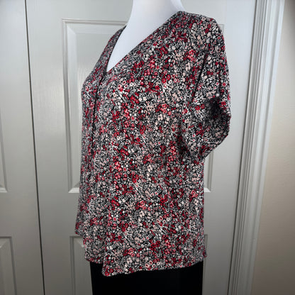 Liz Claiborne Women's Floral Button Front Blouse Black Red Size XXL