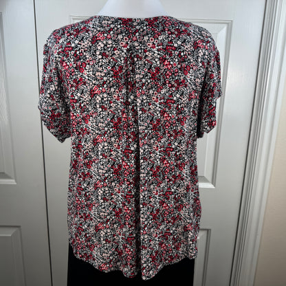 Liz Claiborne Women's Floral Button Front Blouse Black Red Size XXL