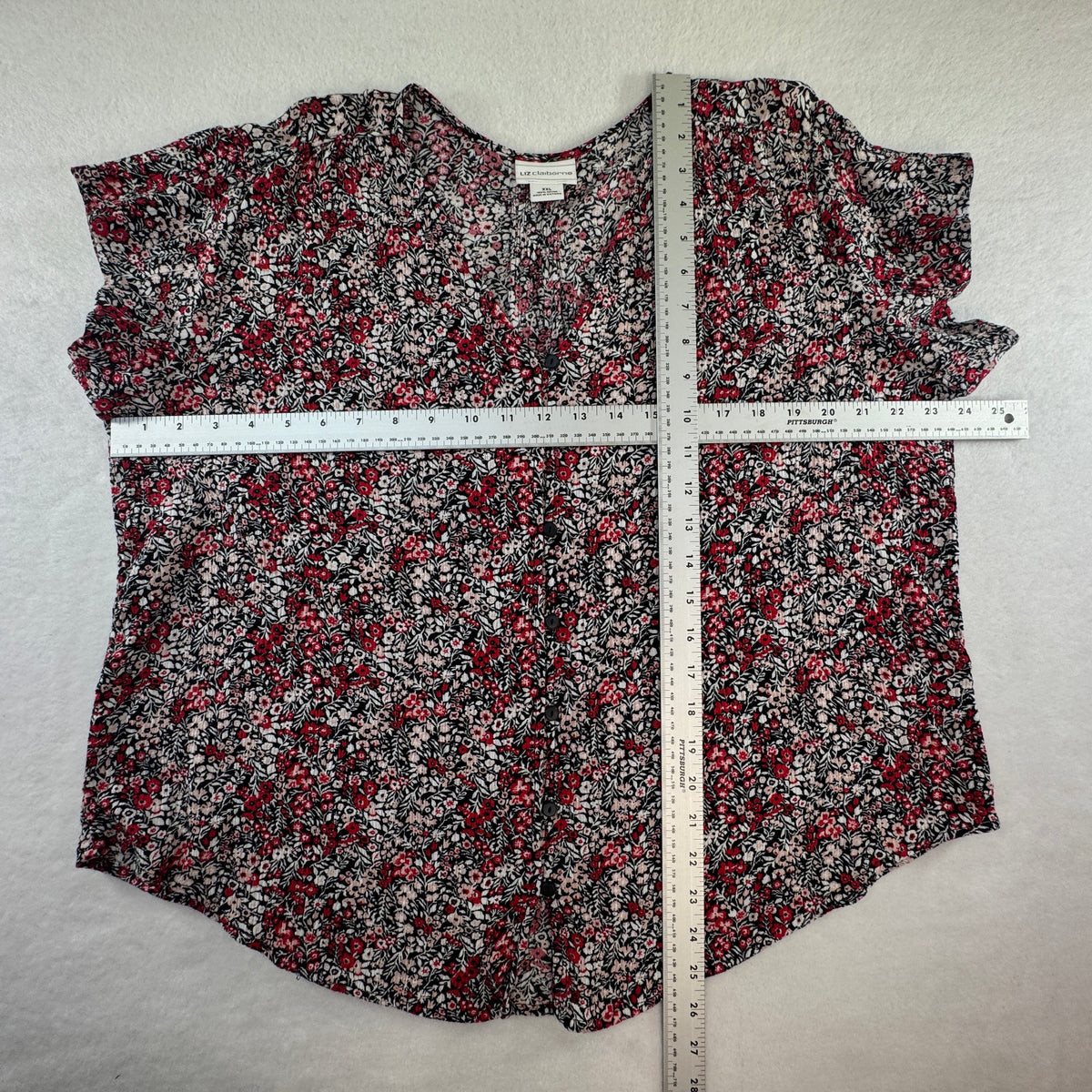 Liz Claiborne Women's Floral Button Front Blouse Black Red Size XXL