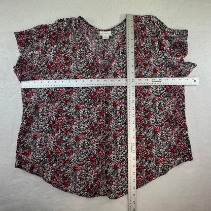 Liz Claiborne Women's Floral Button Front Blouse Black Red Size XXL