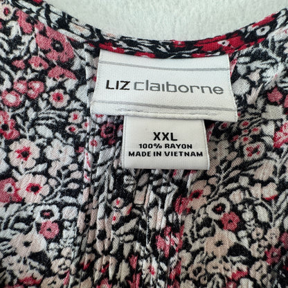 Liz Claiborne Women's Floral Button Front Blouse Black Red Size XXL