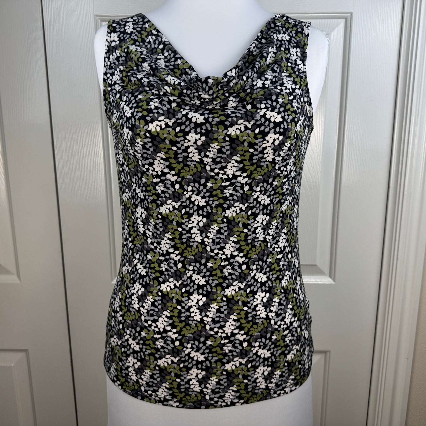 Liz Claiborne Women's Floral Cowl Neck Sleeveless Top Black Green Size M