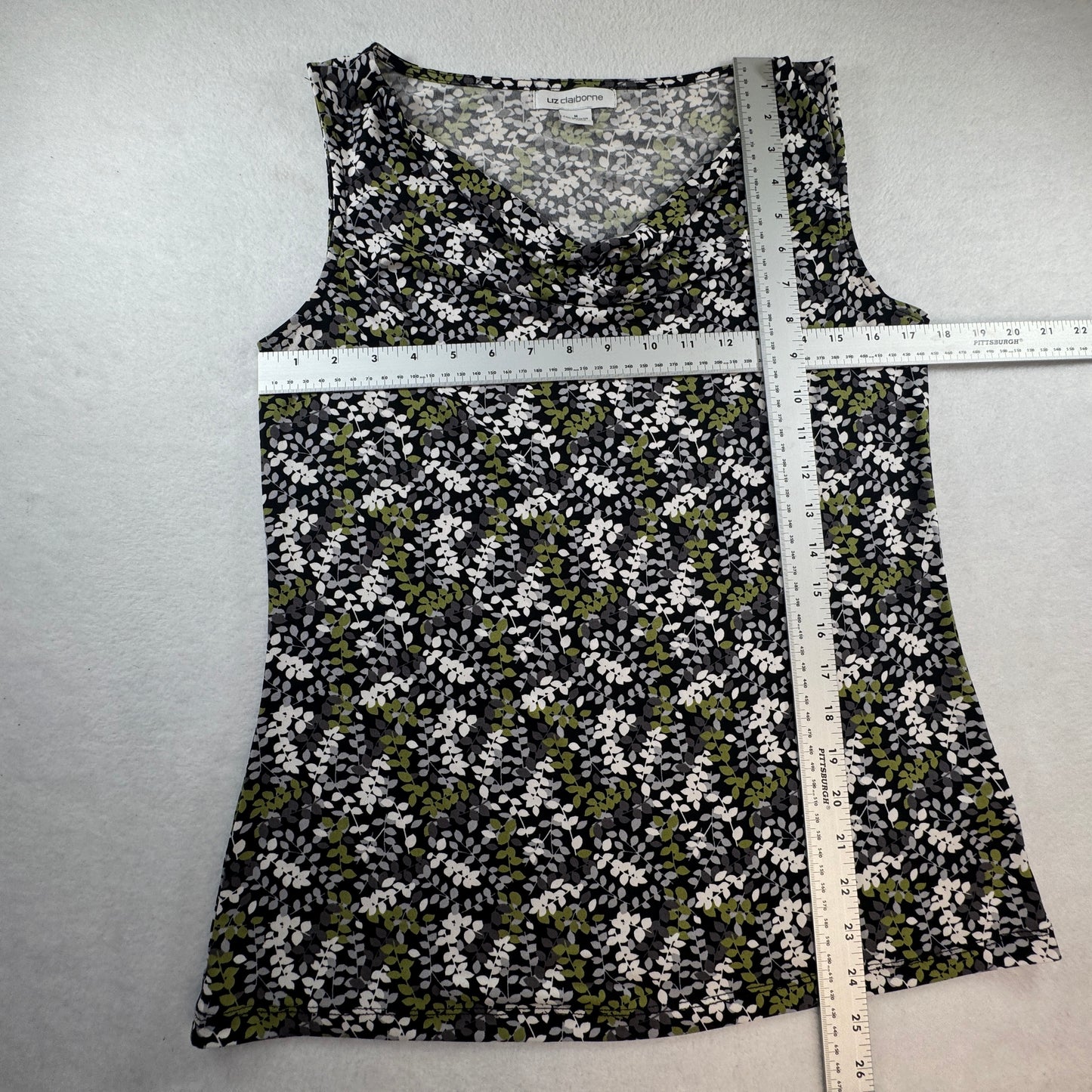 Liz Claiborne Women's Floral Cowl Neck Sleeveless Top Black Green Size M