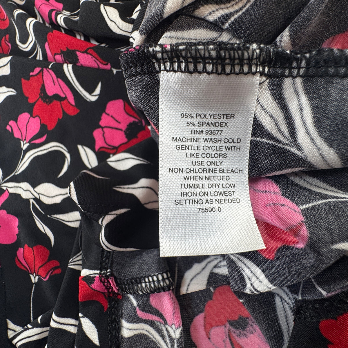Liz Claiborne Women's Floral Tie Neck Sleeveless Blouse Black Pink Size XS