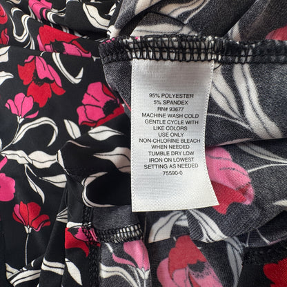 Liz Claiborne Women's Floral Tie Neck Sleeveless Blouse Black Pink Size XS