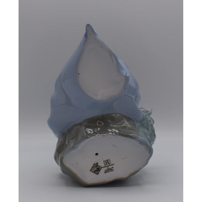 Bottom view of Lladro porcelain figurine of a woman in a blue dress and white hat 