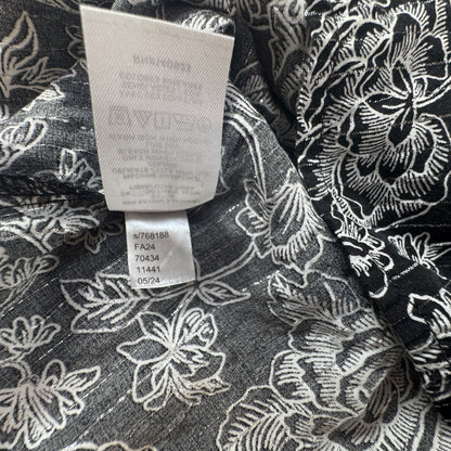 LOFT Women's Black White Floral Ruffle Blouse Metallic Thread Size XL