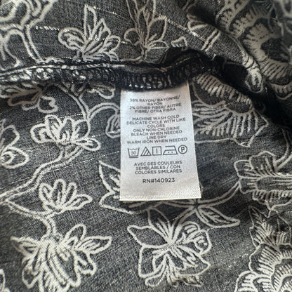 LOFT Women's Black White Floral Ruffle Blouse Metallic Thread Size XL