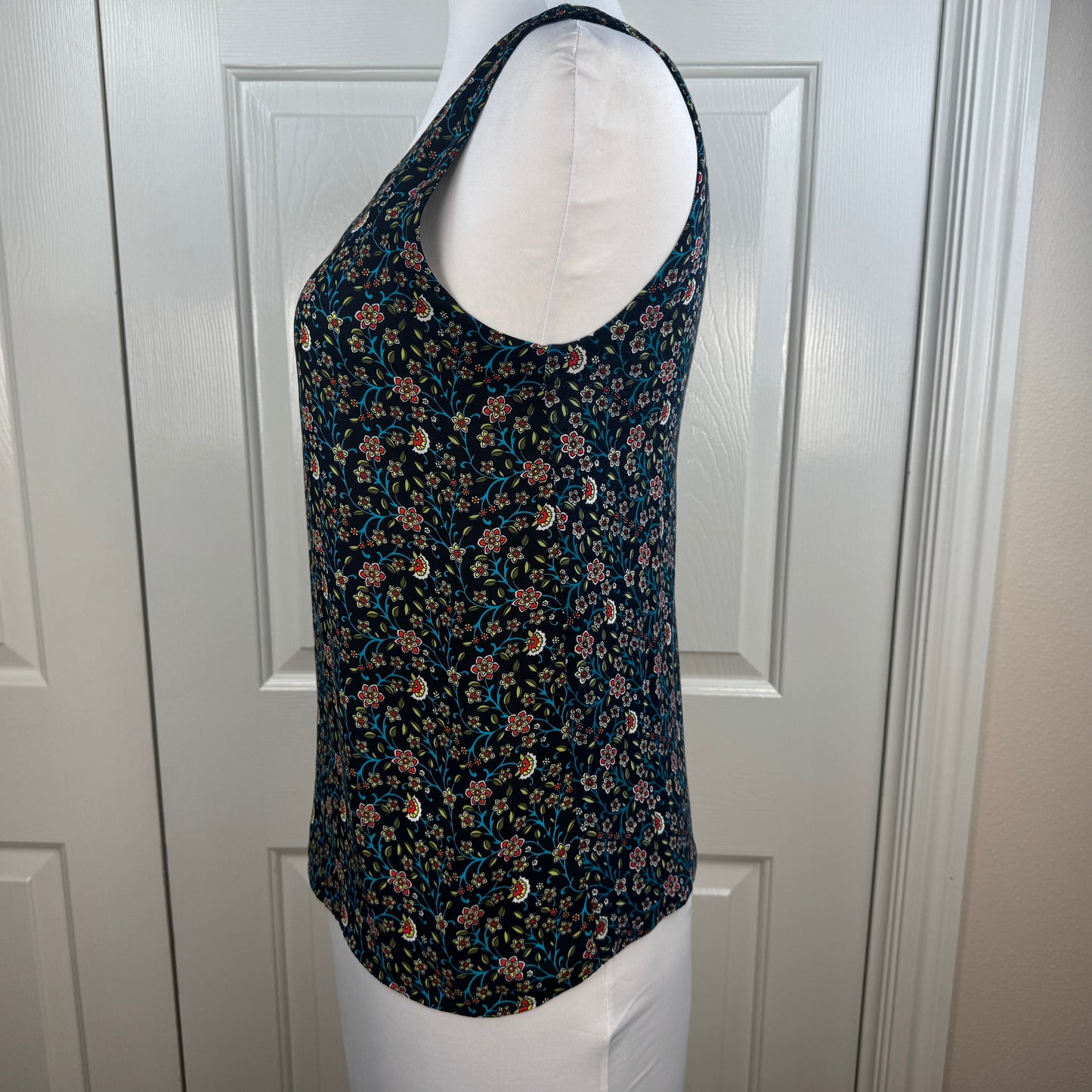 LOFT Floral V-Neck Sleeveless Blouse Navy Multicolor Size S