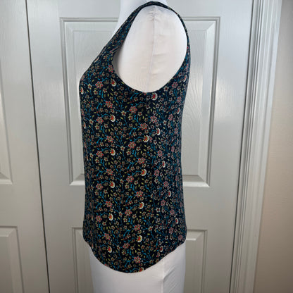 LOFT Floral V-Neck Sleeveless Blouse Navy Multicolor Size S