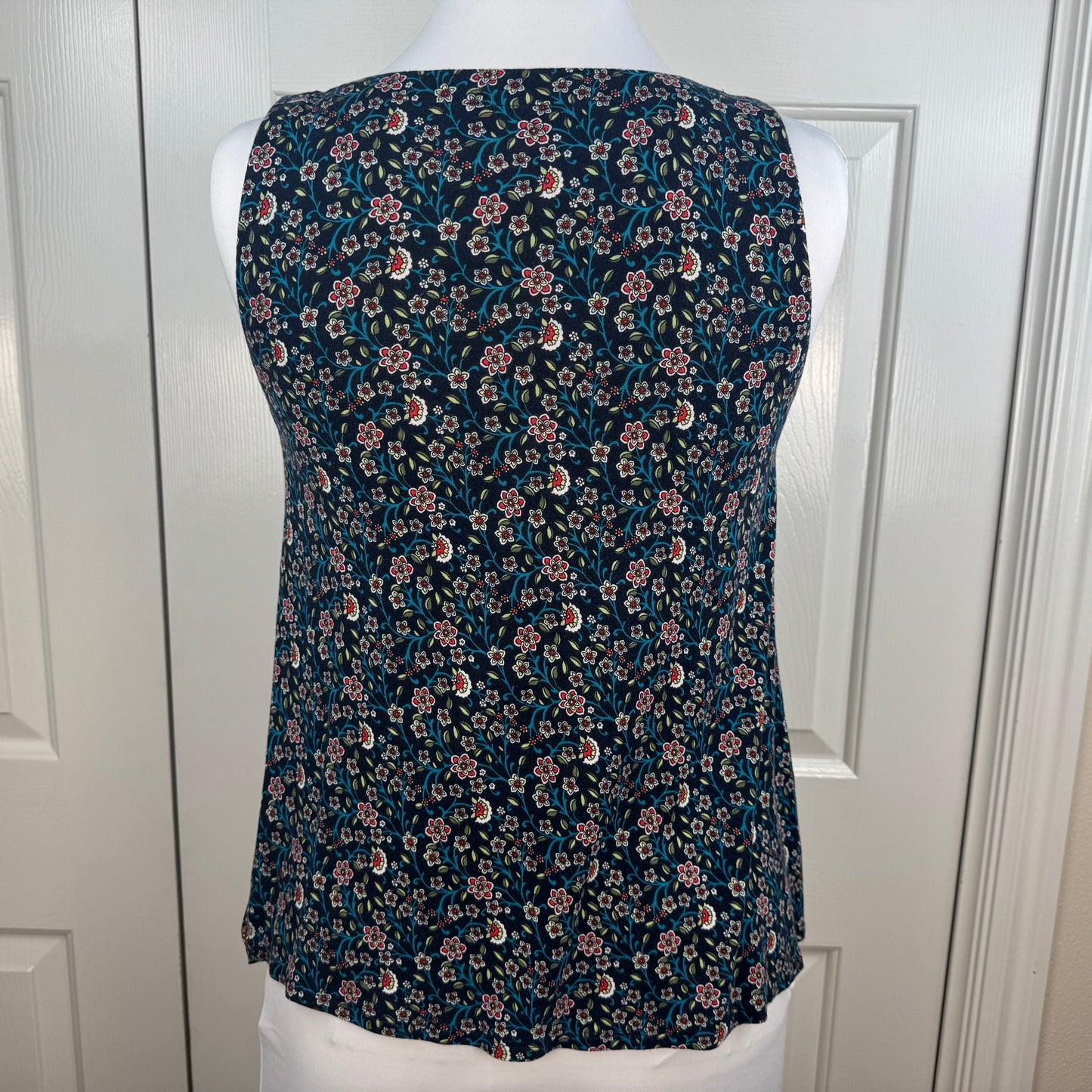 LOFT Floral V-Neck Sleeveless Blouse Navy Multicolor Size S