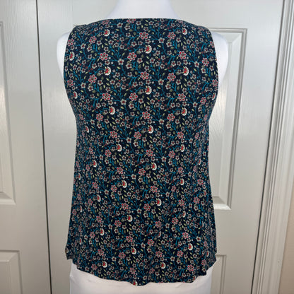 LOFT Floral V-Neck Sleeveless Blouse Navy Multicolor Size S