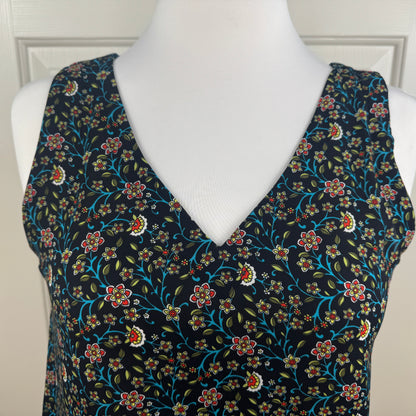 LOFT Floral V-Neck Sleeveless Blouse Navy Multicolor Size S