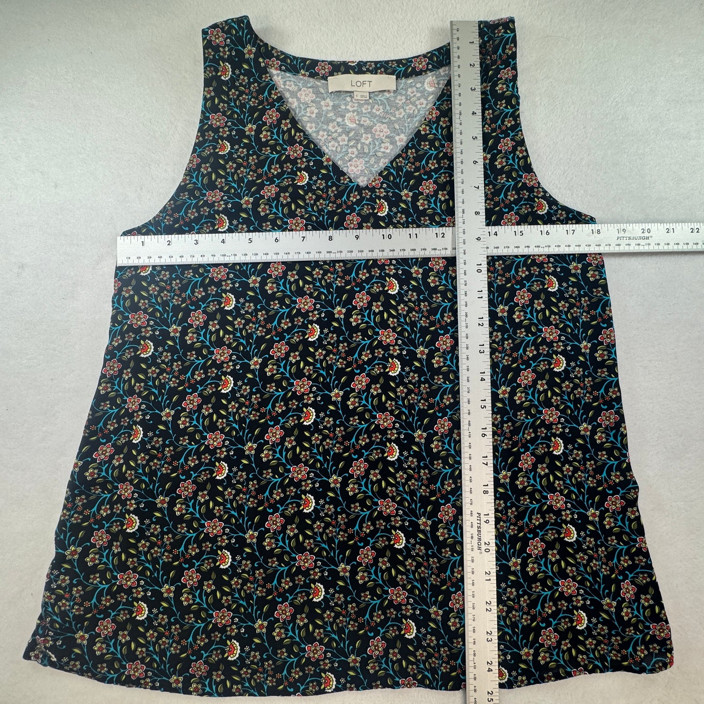 LOFT Floral V-Neck Sleeveless Blouse Navy Multicolor Size S
