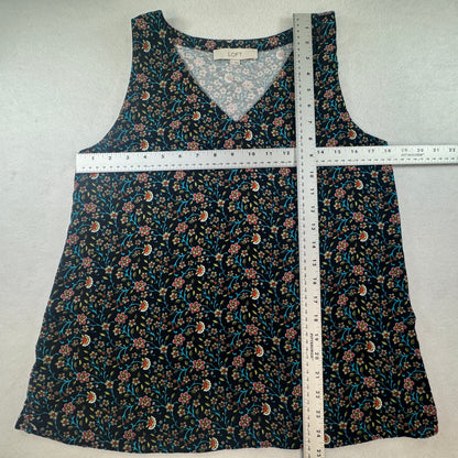 LOFT Floral V-Neck Sleeveless Blouse Navy Multicolor Size S