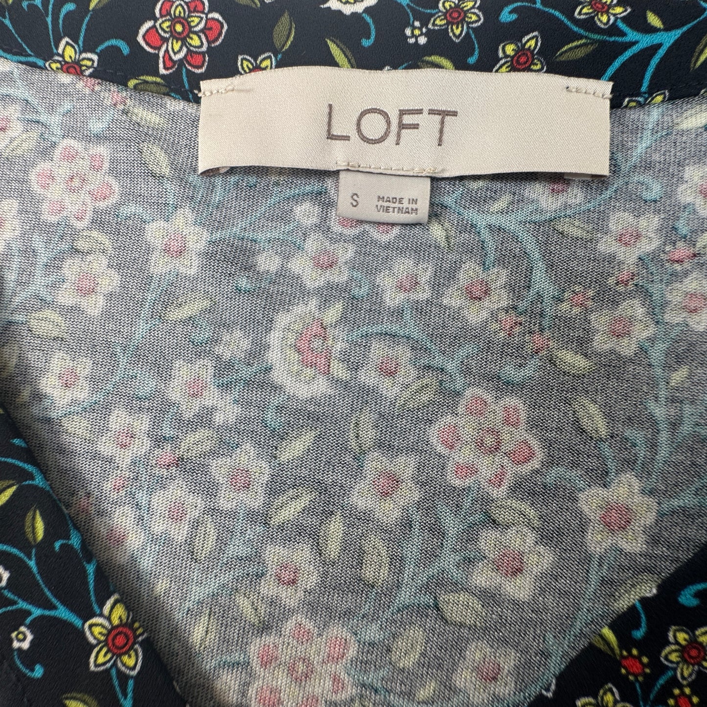LOFT Floral V-Neck Sleeveless Blouse Navy Multicolor Size S