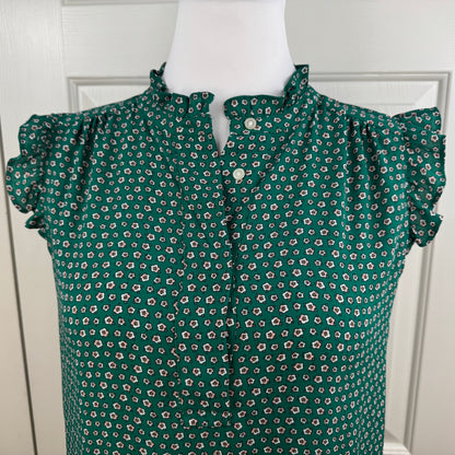 LOFT Women’s Green Floral Ruffle Sleeveless Blouse Size S