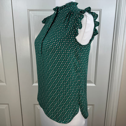 LOFT Women’s Green Floral Ruffle Sleeveless Blouse Size S