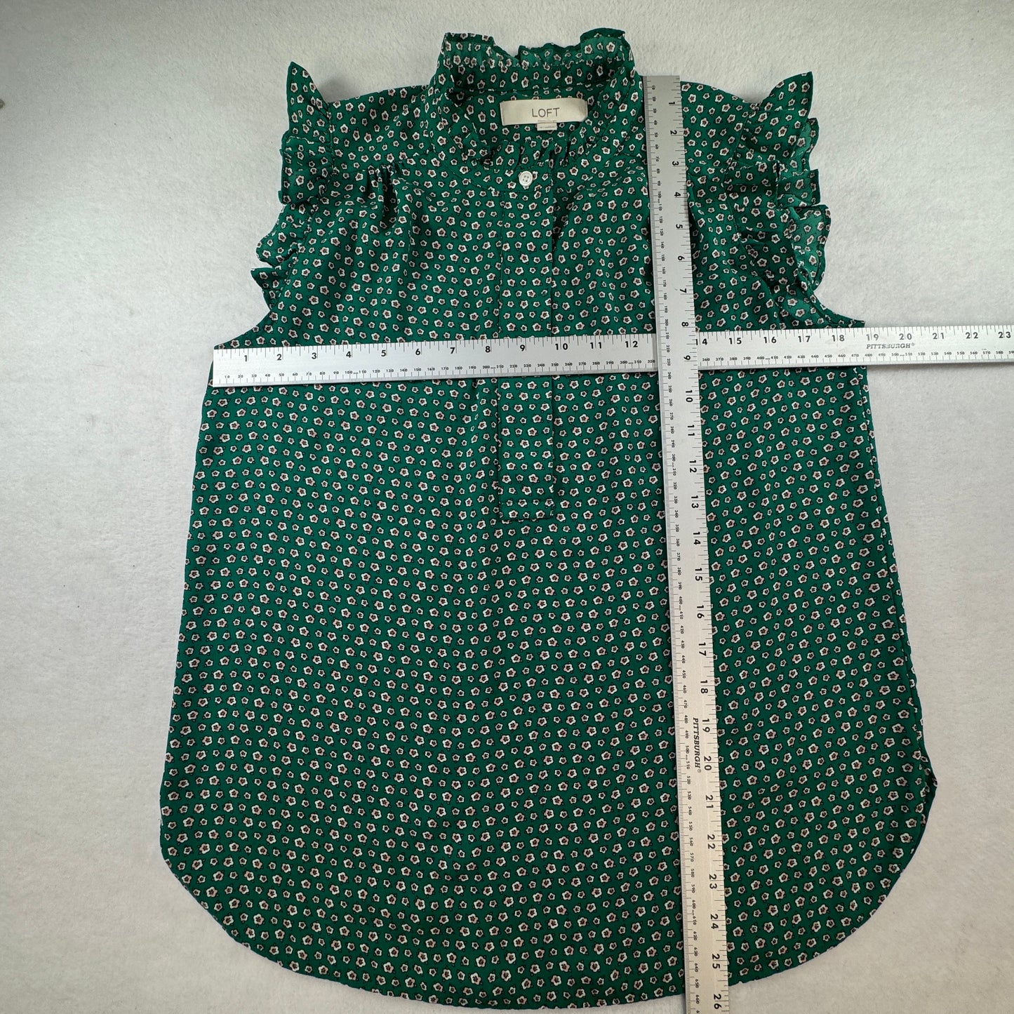 LOFT Women’s Green Floral Ruffle Sleeveless Blouse Size S