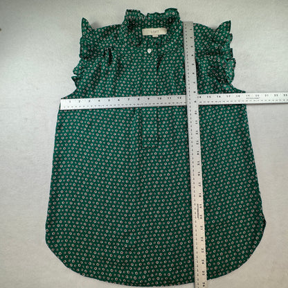 LOFT Women’s Green Floral Ruffle Sleeveless Blouse Size S