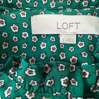 LOFT Women’s Green Floral Ruffle Sleeveless Blouse Size S