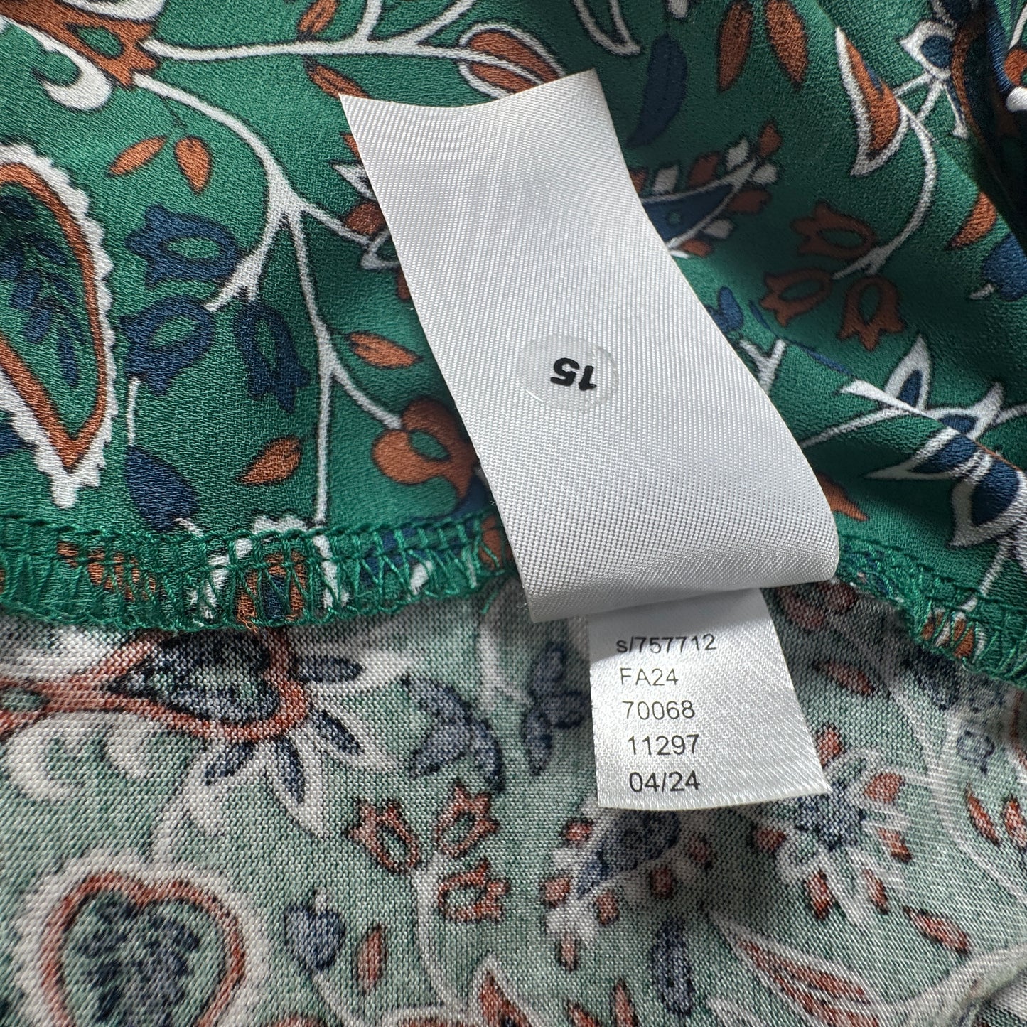 LOFT Women's Green Floral Paisley Split Neck Short Sleeve Blouse Size XL