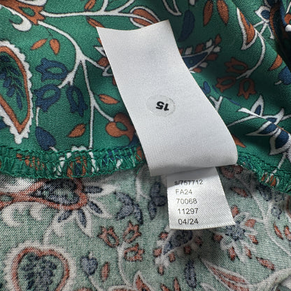 LOFT Women's Green Floral Paisley Split Neck Short Sleeve Blouse Size XL