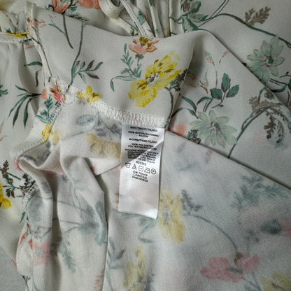 LOFT Women's Floral Sleeveless Ruffle Tie Neck Blouse Ivory Size S