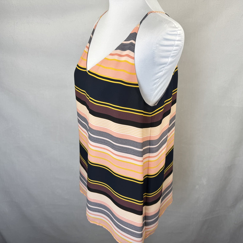 Side view of Loft striped tank top on a mannequin against a plain background