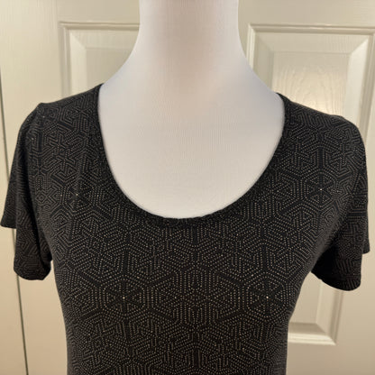 LuLaRoe Black Geometric Print Tunic Top Short Sleeve Scoop Neck Size XS