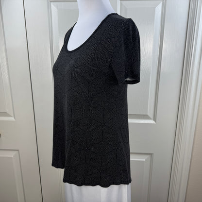 LuLaRoe Black Geometric Print Tunic Top Short Sleeve Scoop Neck Size XS