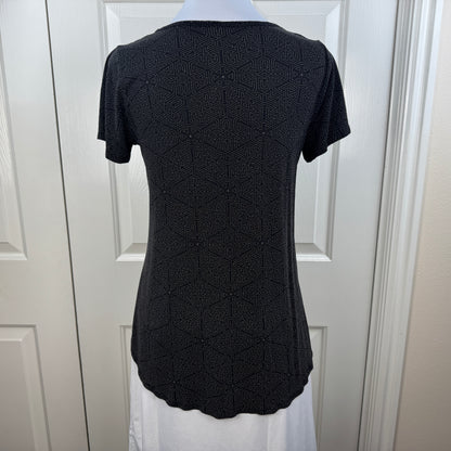 LuLaRoe Black Geometric Print Tunic Top Short Sleeve Scoop Neck Size XS