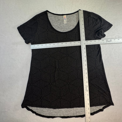 LuLaRoe Black Geometric Print Tunic Top Short Sleeve Scoop Neck Size XS