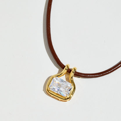 The M Jewelers Naia Cubic Zirconia Pendant Leather Cord Necklace