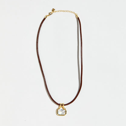 The M Jewelers Naia Cubic Zirconia Pendant Leather Cord Necklace