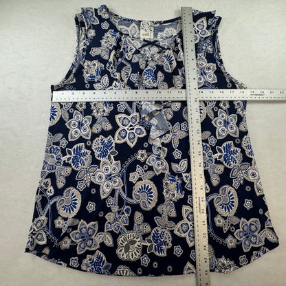 Naif Women's Floral Crisscross Ruffle Sleeveless Blouse Navy Blue Size M