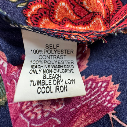 PaperMoon Women's Navy Floral Halter Keyhole Sleeveless Blouse Size M