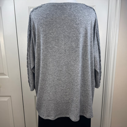 Retrology Women's Lace Sleeve Side Twist Knit Top Gray Plus Size 2X