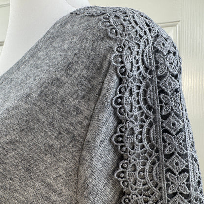 Retrology Women's Lace Sleeve Side Twist Knit Top Gray Plus Size 2X