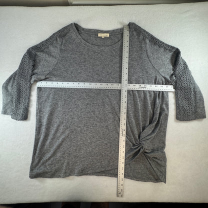 Retrology Women's Lace Sleeve Side Twist Knit Top Gray Plus Size 2X