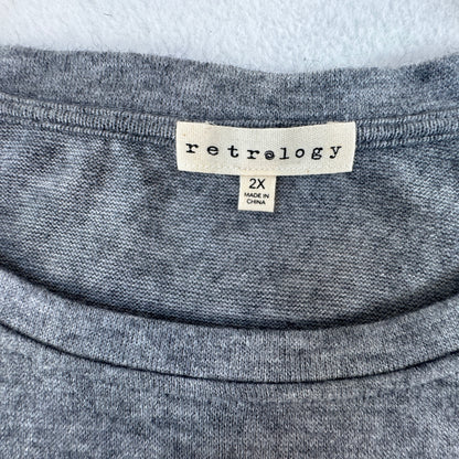 Retrology Women's Lace Sleeve Side Twist Knit Top Gray Plus Size 2X