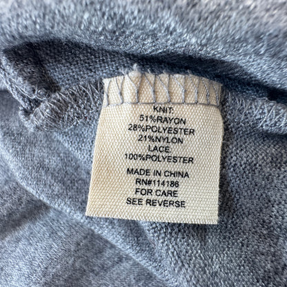 Retrology Women's Lace Sleeve Side Twist Knit Top Gray Plus Size 2X