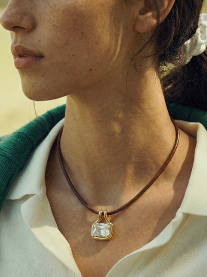 The M Jewelers Naia Cubic Zirconia Pendant Leather Cord Necklace
