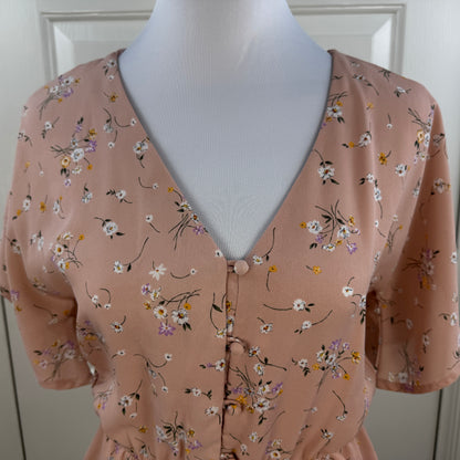 Sienna Sky Floral Peplum Blouse Peach Pink V-Neck Button Front Size XS