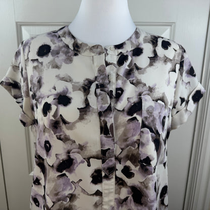 Simply Vera VeraWang Women's Floral Button Front Blouse Purple Black Size PL
