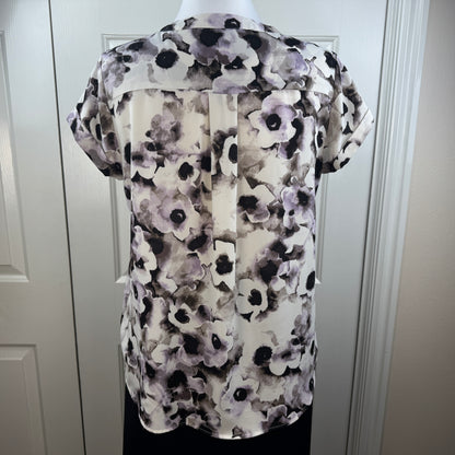 Simply Vera VeraWang Women's Floral Button Front Blouse Purple Black Size PL